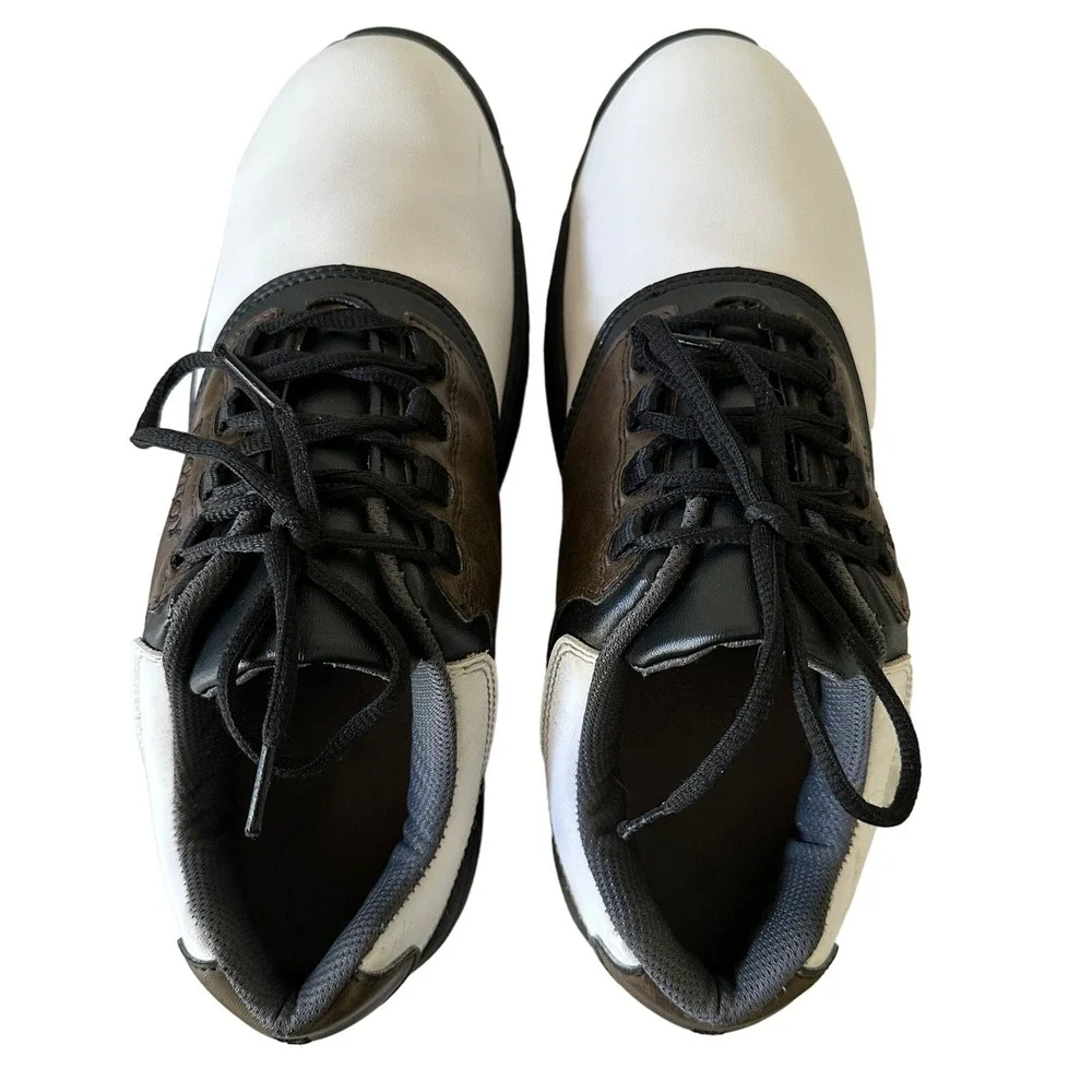 FootJoy GreenJoys Golf Shoes Mens 10‎ White Brown Good Spiked Saddle 45516